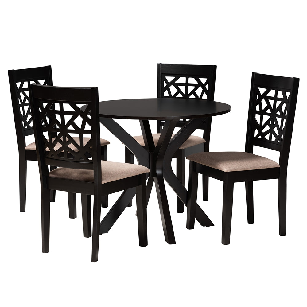 Karel Modern Beige Fabric and Espresso Brown Finished Wood 5-Piece Dining Set