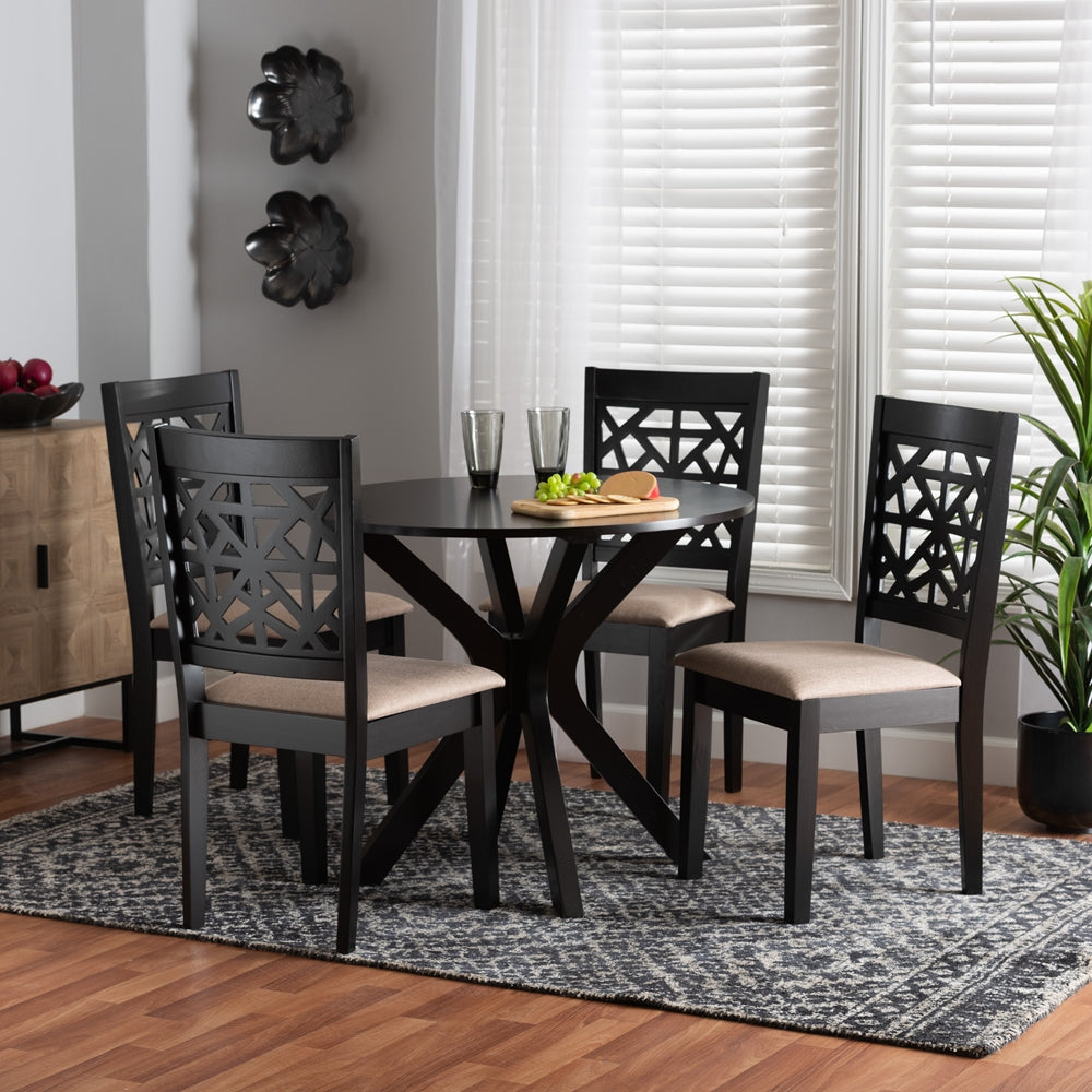 Karel Modern Beige Fabric and Espresso Brown Finished Wood 5-Piece Dining Set