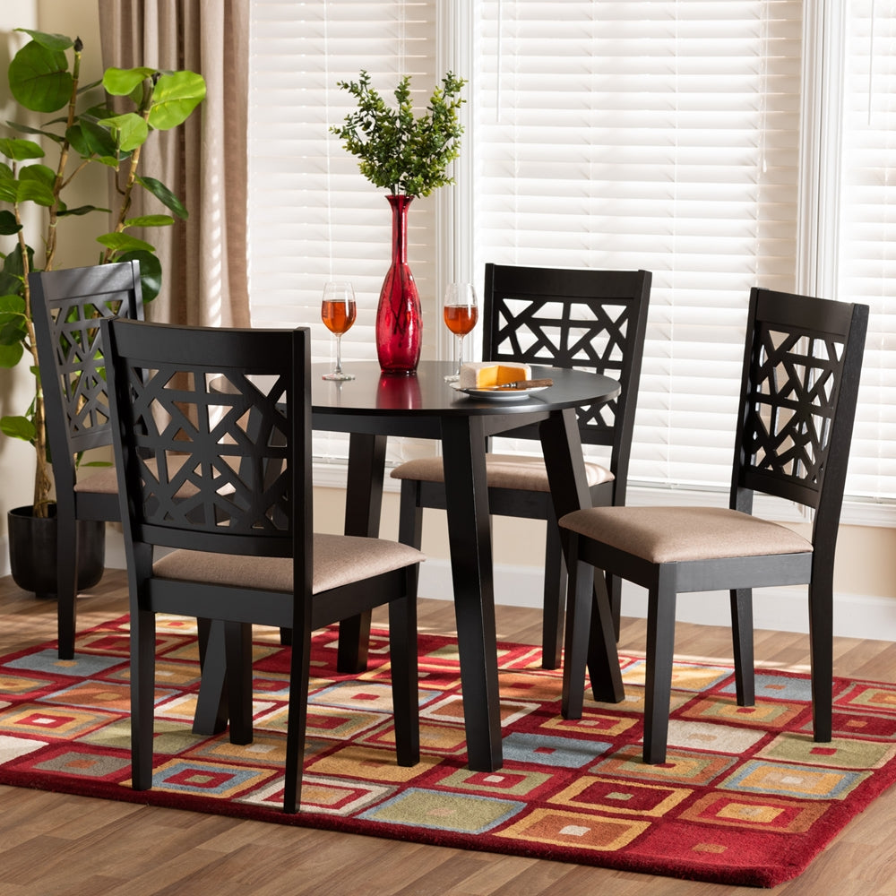 Aiden Modern Beige Fabric and Dark Brown Finished Wood 5-Piece Dining Set