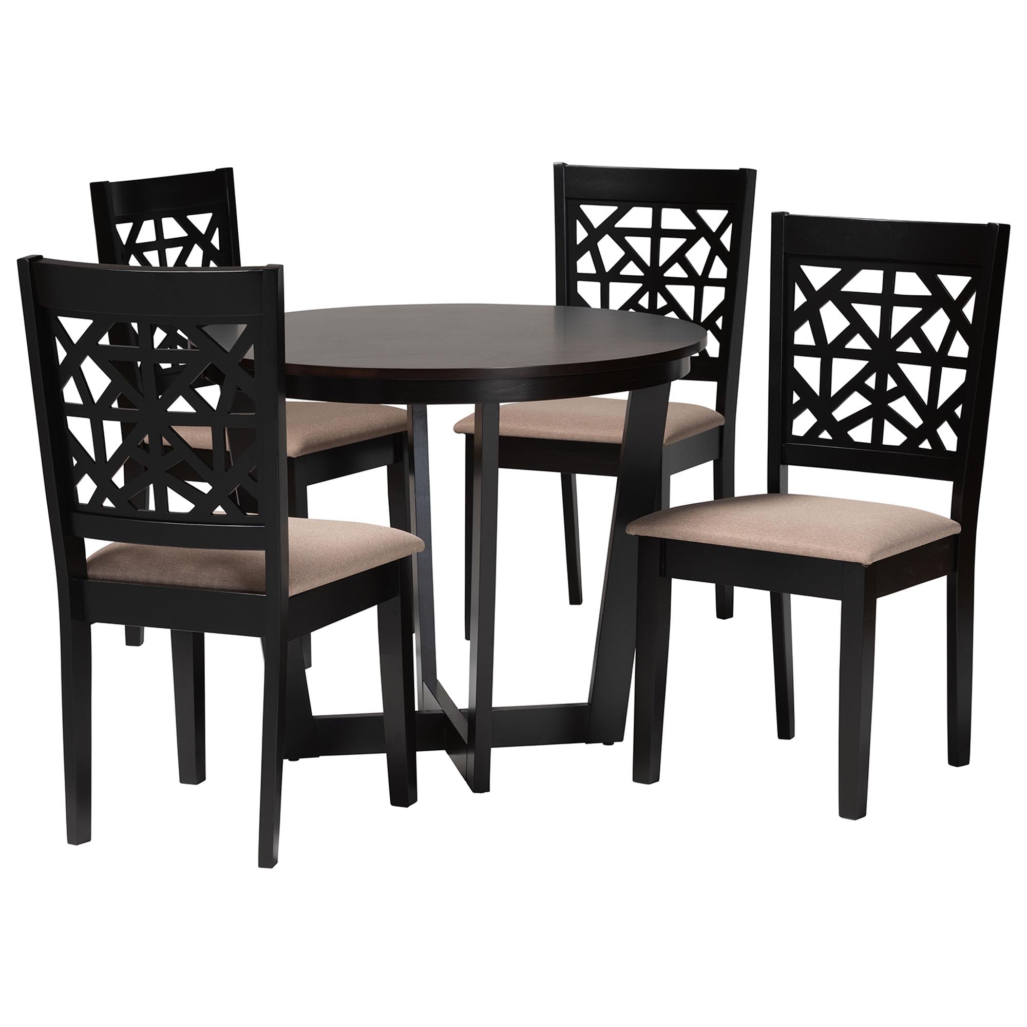 Jamie Moden Beige Fabric and Dark Brown Finished Wood 5-Piece Dining Set
