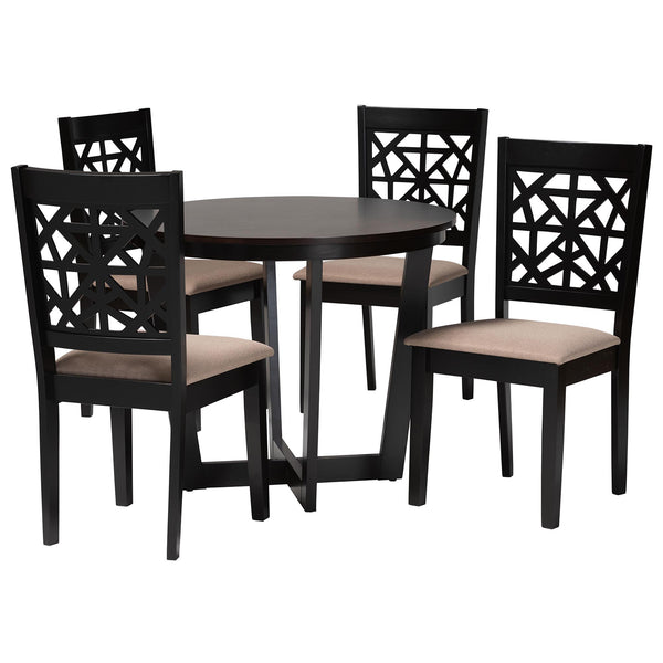 Jamie Moden Beige Fabric and Dark Brown Finished Wood 5-Piece Dining Set