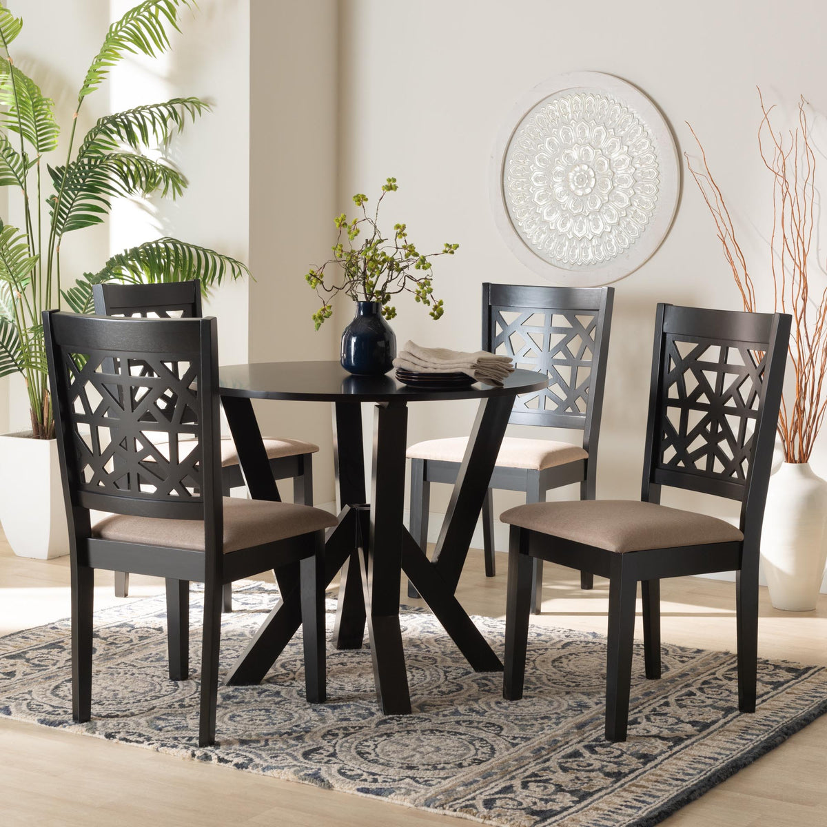 Felice Modern Beige Fabric and Dark Brown Finished Wood 5-Piece Dining Set