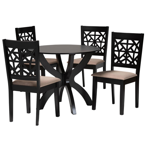 Lena Modern Beige Fabric and Dark Brown Finished Wood 5-Piece Dining Set