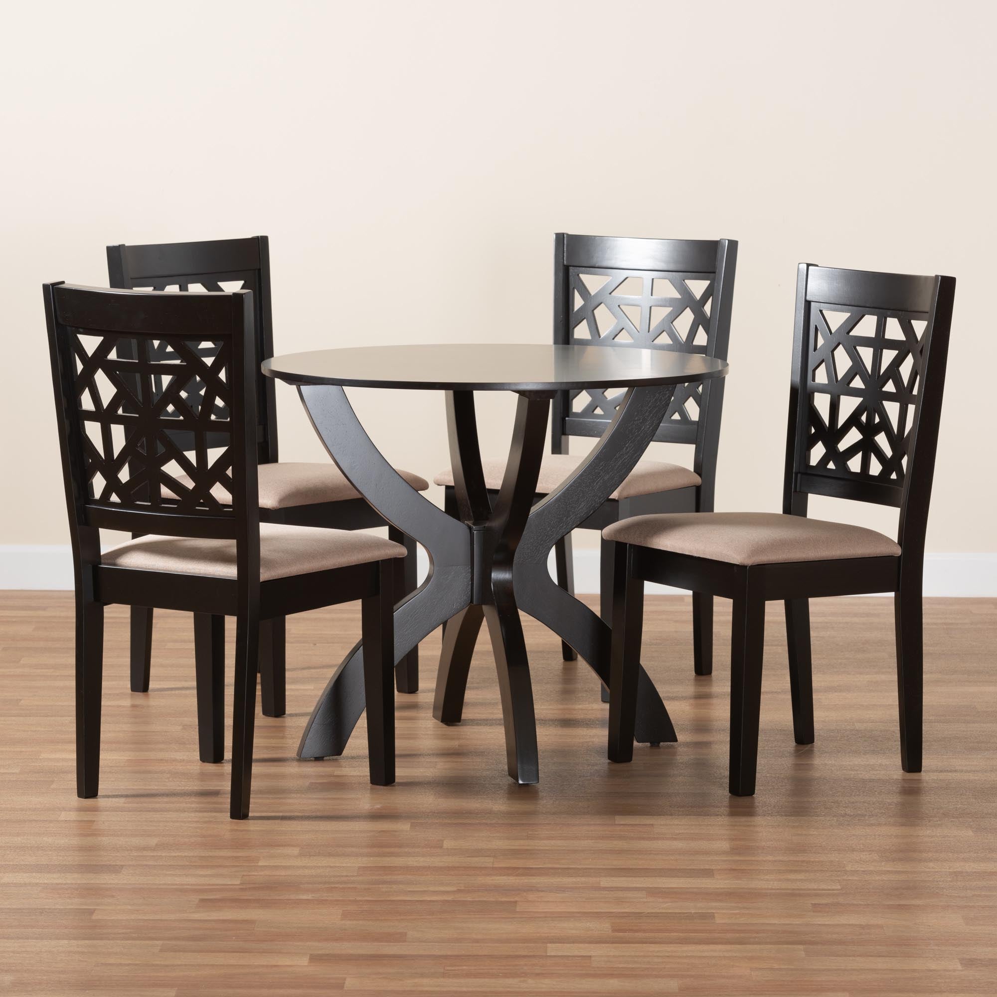 Lena Modern Beige Fabric and Dark Brown Finished Wood 5-Piece Dining Set