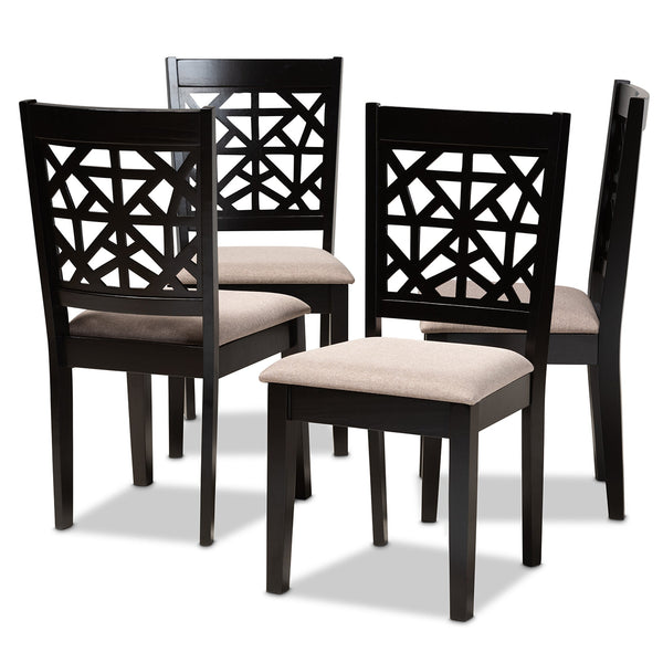 Jackson Modern and Contemporary Sand Fabric Upholstered and Espresso Brown Finished Wood 4-Piece Dining Chair Set