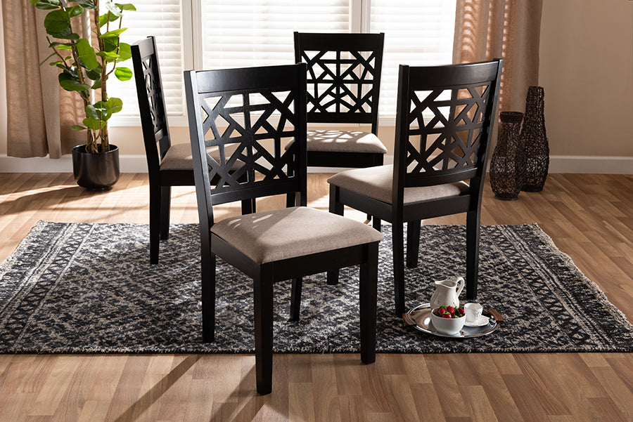 Jackson Modern and Contemporary Sand Fabric Upholstered and Espresso Brown Finished Wood 4-Piece Dining Chair Set