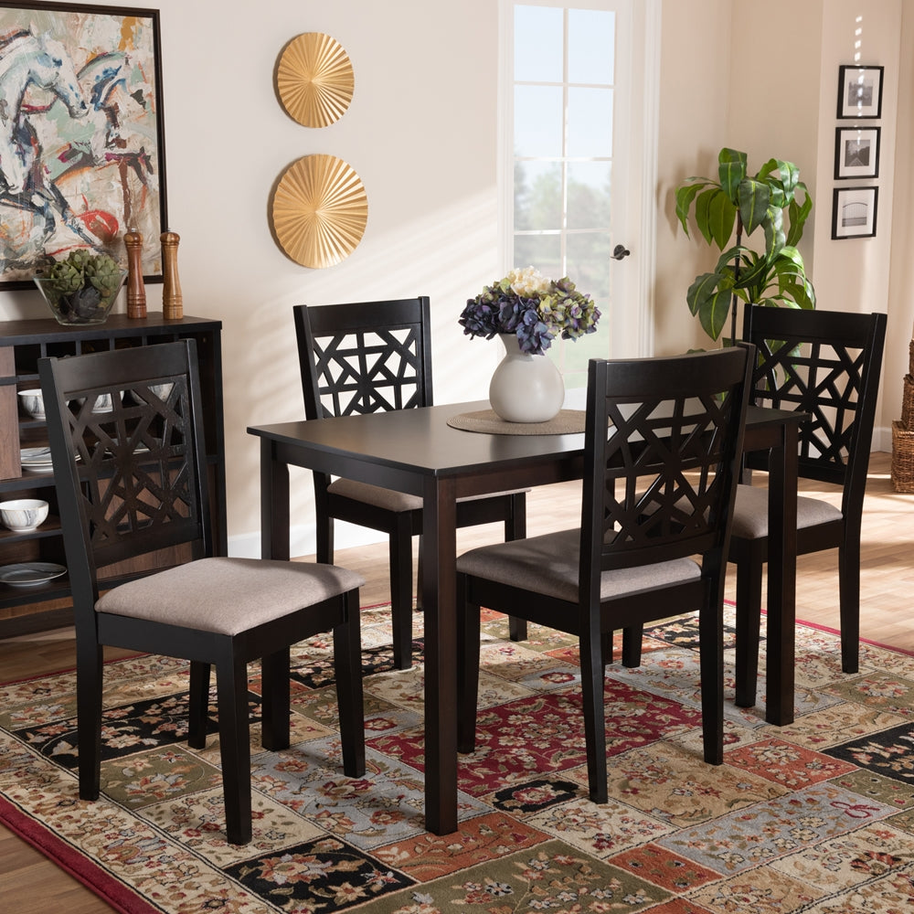 Jackson Modern and Contemporary Sand Fabric Upholstered and Espresso Brown Finished Wood 5-Piece Dining Set