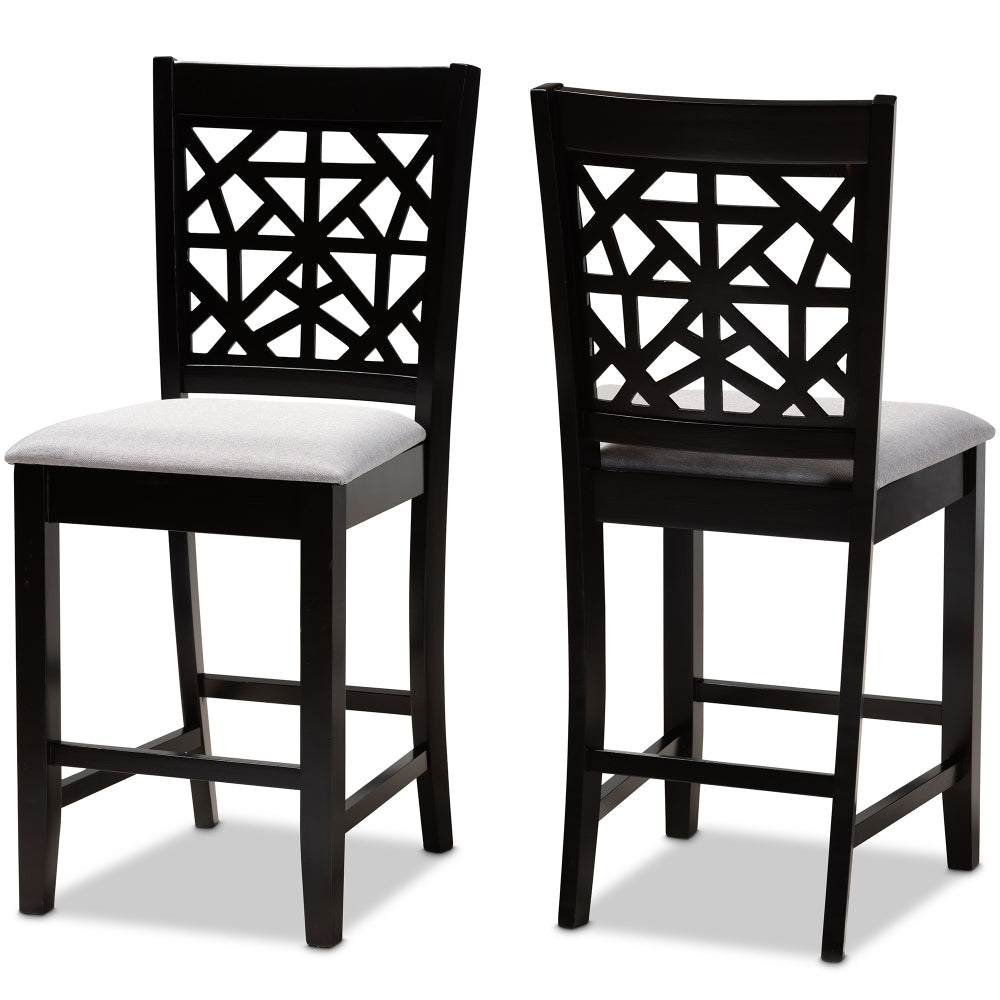 Devon Modern and Contemporary Grey Fabric Upholstered and Espresso Brown Finished Wood 2-Piece Counter Height Pub Chair Set