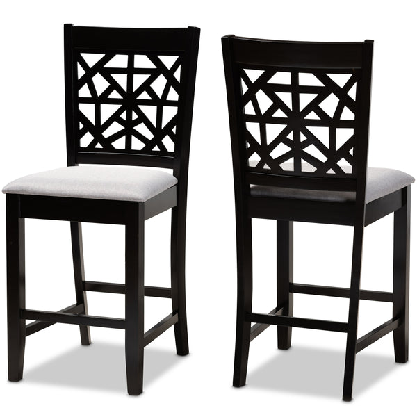 Devon Modern and Contemporary Grey Fabric Upholstered and Espresso Brown Finished Wood 2-Piece Counter Height Pub Chair Set