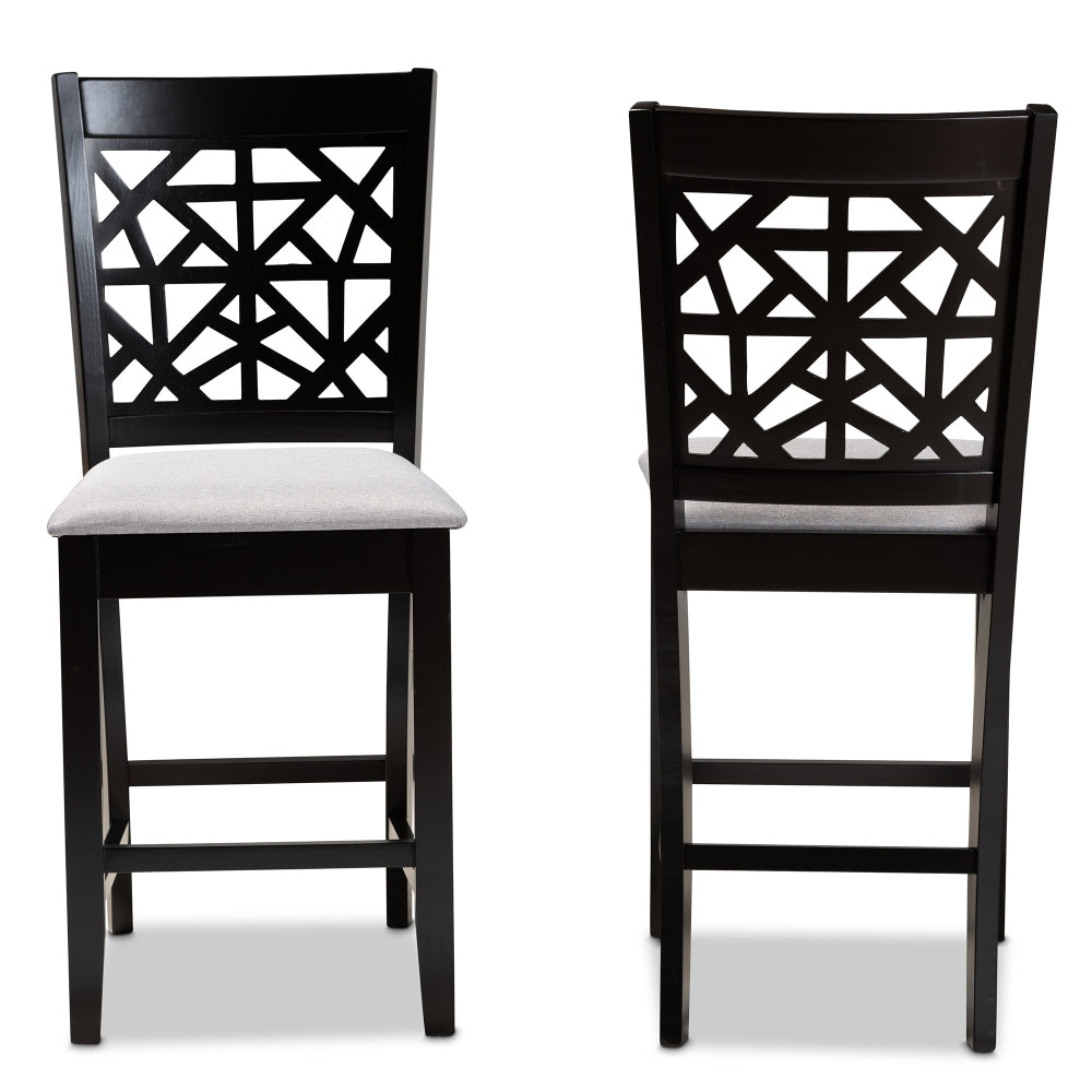 Devon Modern and Contemporary Grey Fabric Upholstered and Espresso Brown Finished Wood 2-Piece Counter Height Pub Chair Set