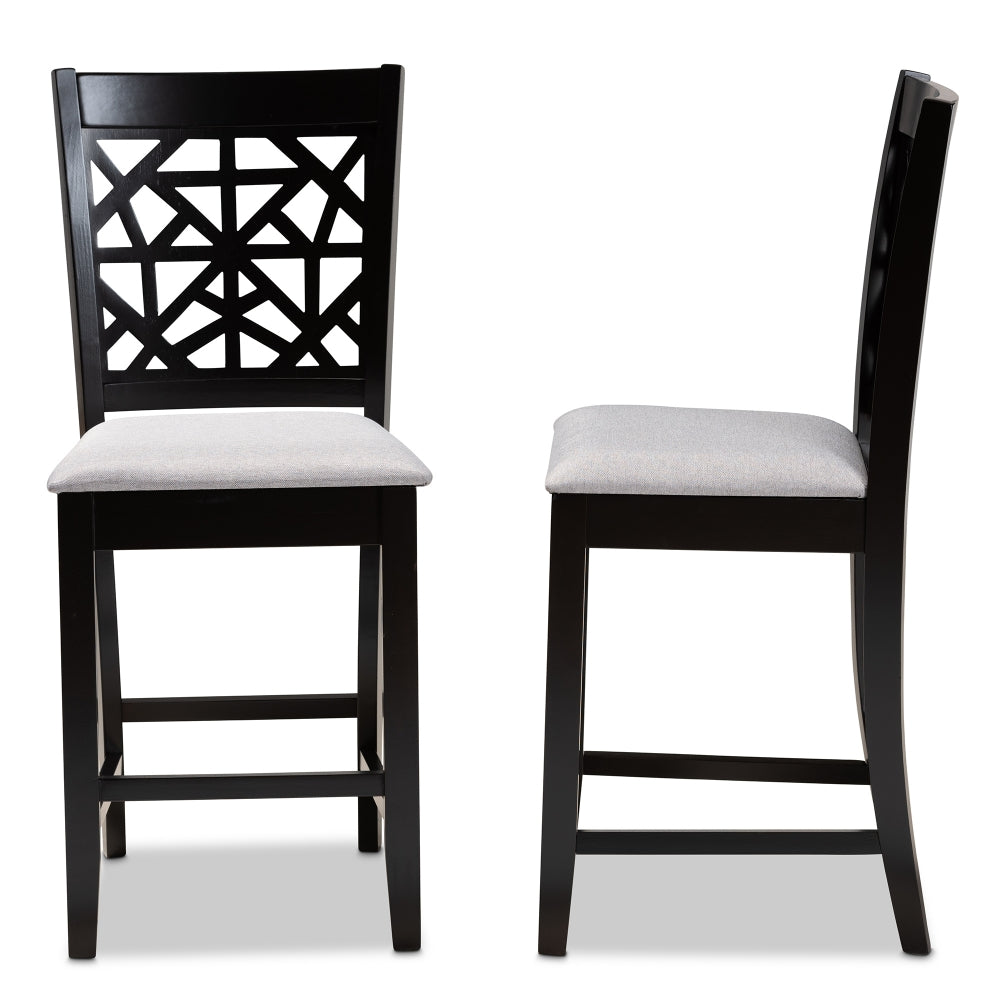 Devon Modern and Contemporary Grey Fabric Upholstered and Espresso Brown Finished Wood 2-Piece Counter Height Pub Chair Set