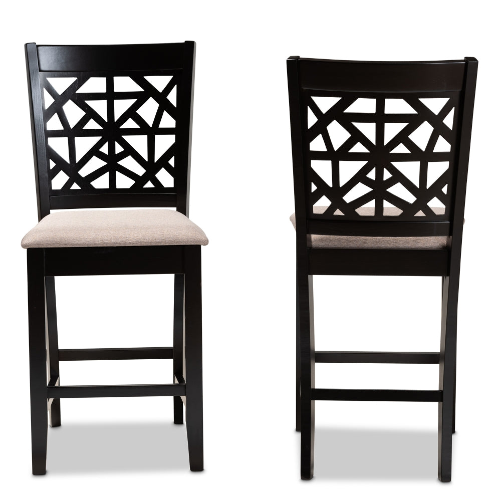 Devon Modern and Contemporary Sand Fabric Upholstered and Espresso Brown Finished Wood 2-Piece Counter Height Pub Chair Set