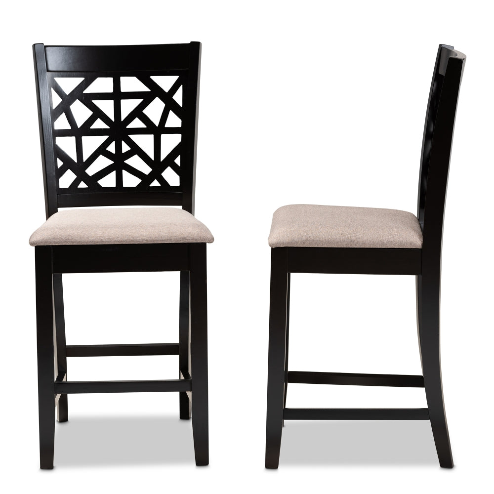 Devon Modern and Contemporary Sand Fabric Upholstered and Espresso Brown Finished Wood 2-Piece Counter Height Pub Chair Set