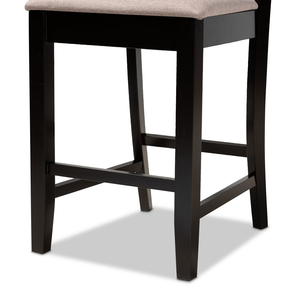 Devon Modern and Contemporary Sand Fabric Upholstered and Espresso Brown Finished Wood 2-Piece Counter Height Pub Chair Set