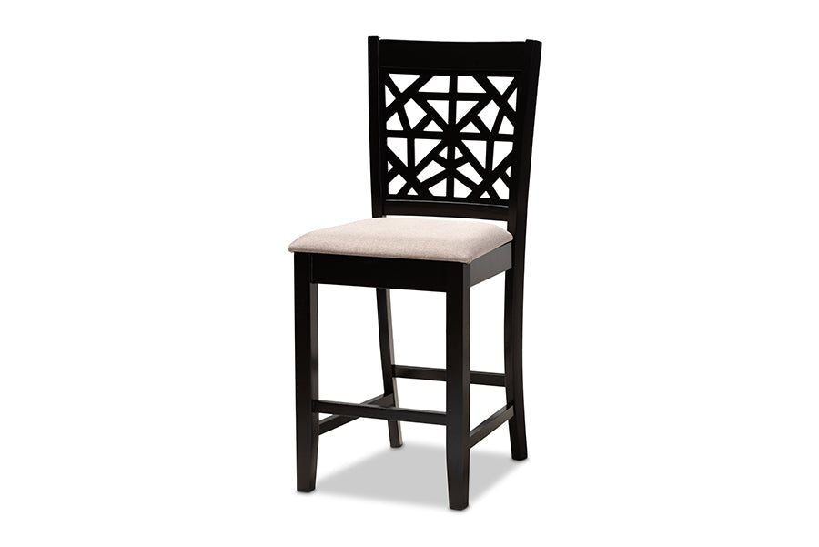 Devon Modern and Contemporary Sand Fabric Upholstered and Espresso Brown Finished Wood 5-Piece Pub Dining Set