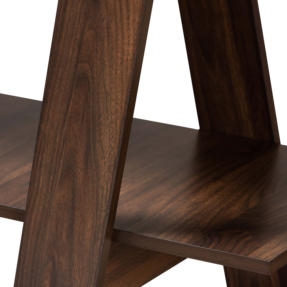 Michio Modern and Contemporary Walnut Brown Finished 5-Tier Wood Geometric Living Room Display Shelf