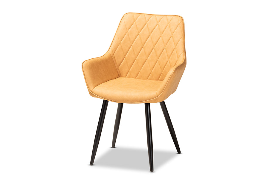 Astrid Mid-Century Contemporary Tan Faux Leather Upholstered and Black Metal 4-Piece Dining Chair Set