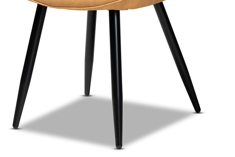 Astrid Mid-Century Contemporary Tan Faux Leather Upholstered and Black Metal 4-Piece Dining Chair Set