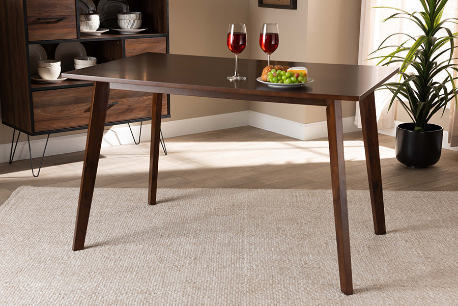 Britte Mid-Century Modern Transitional Walnut Brown Finished Rectangular Wood Dining Table