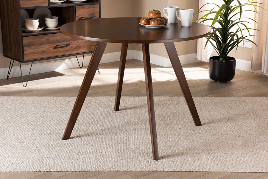 Alana Mid-Century Modern Transitional Walnut Brown Finished Round Wood Dining Table