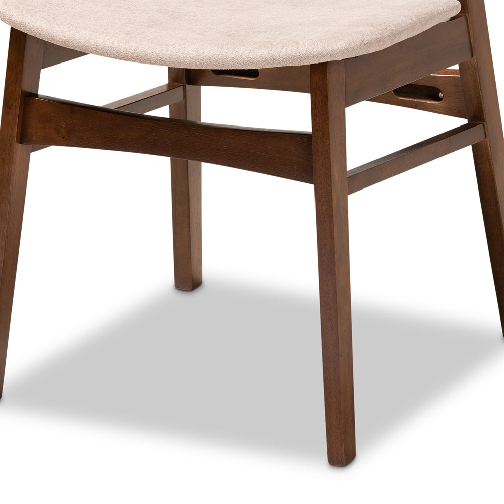 Paras Mid-Century Modern Transitional Light Beige Fabric Upholstered and Walnut Brown Finished Wood 5-Piece Dining Set with Faux Marble Dining Table