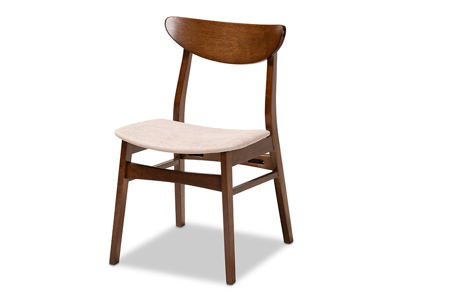 Parlin Mid-Century Modern Transitional Light Beige Fabric Upholstered and Walnut Brown Finished Wood 4-Piece Dining Chair Set