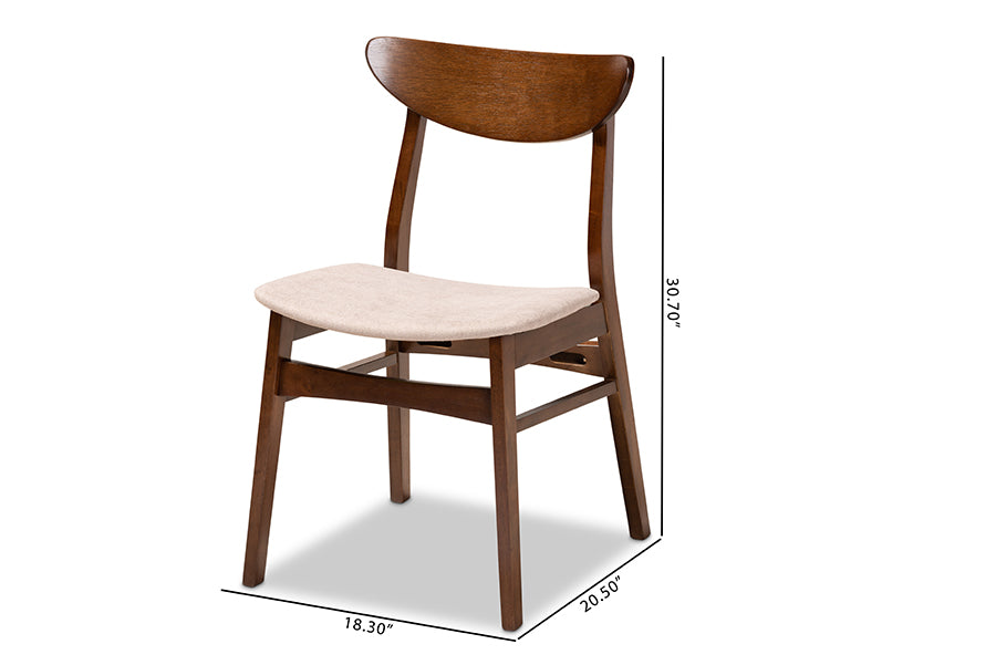 Parlin Mid-Century Modern Transitional Light Beige Fabric Upholstered and Walnut Brown Finished Wood 4-Piece Dining Chair Set