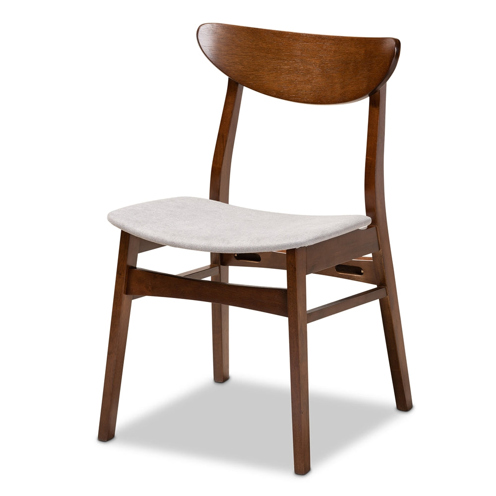 Philip Mid-Century Modern Transitional Light Grey Fabric Upholstered and Walnut Brown Finished Wood 5-Piece Dining Set