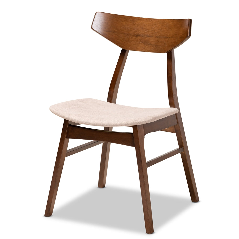 Lois Mid-Century Modern Transitional Light Beige Fabric Upholstered and Walnut Brown Finished Wood 5-Piece Dining Set