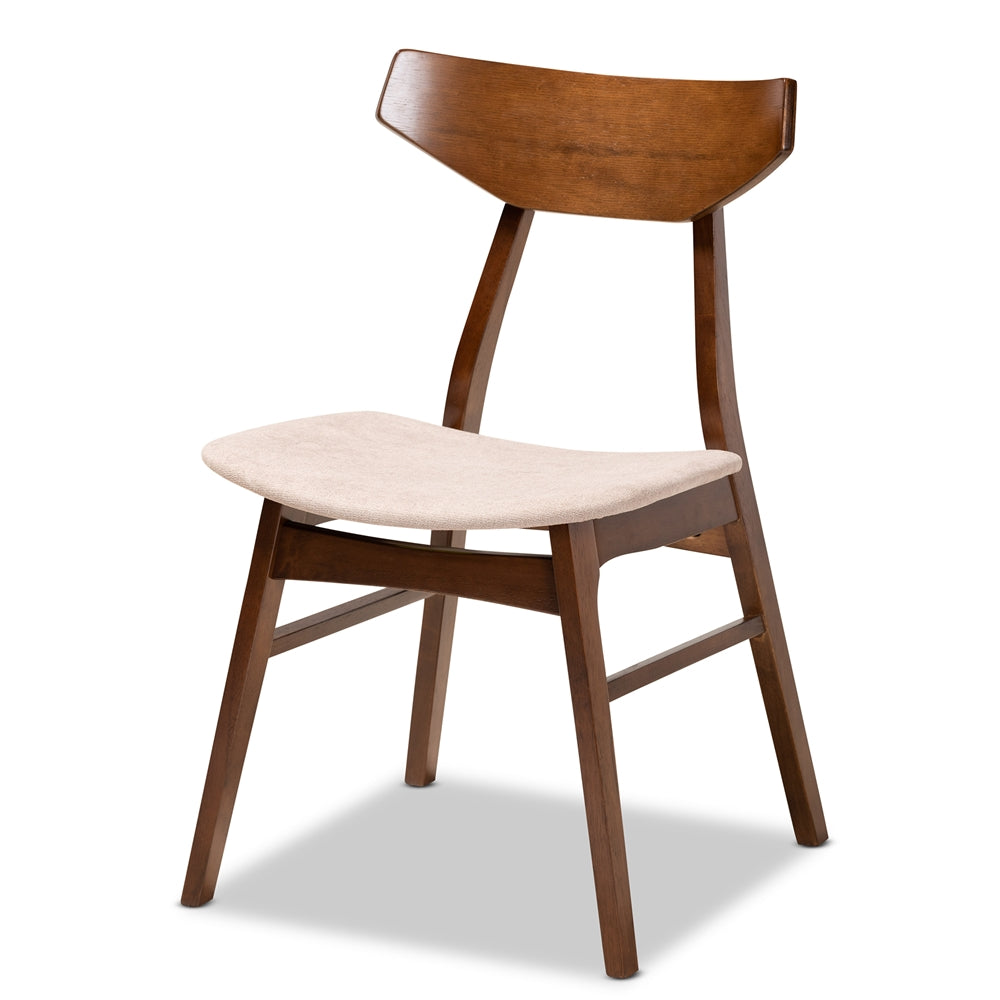 Pearson Mid-Century Modern Transitional Light Beige Fabric Upholstered and Walnut Brown Finished Wood 5-Piece Dining Set with Faux Marble Table
