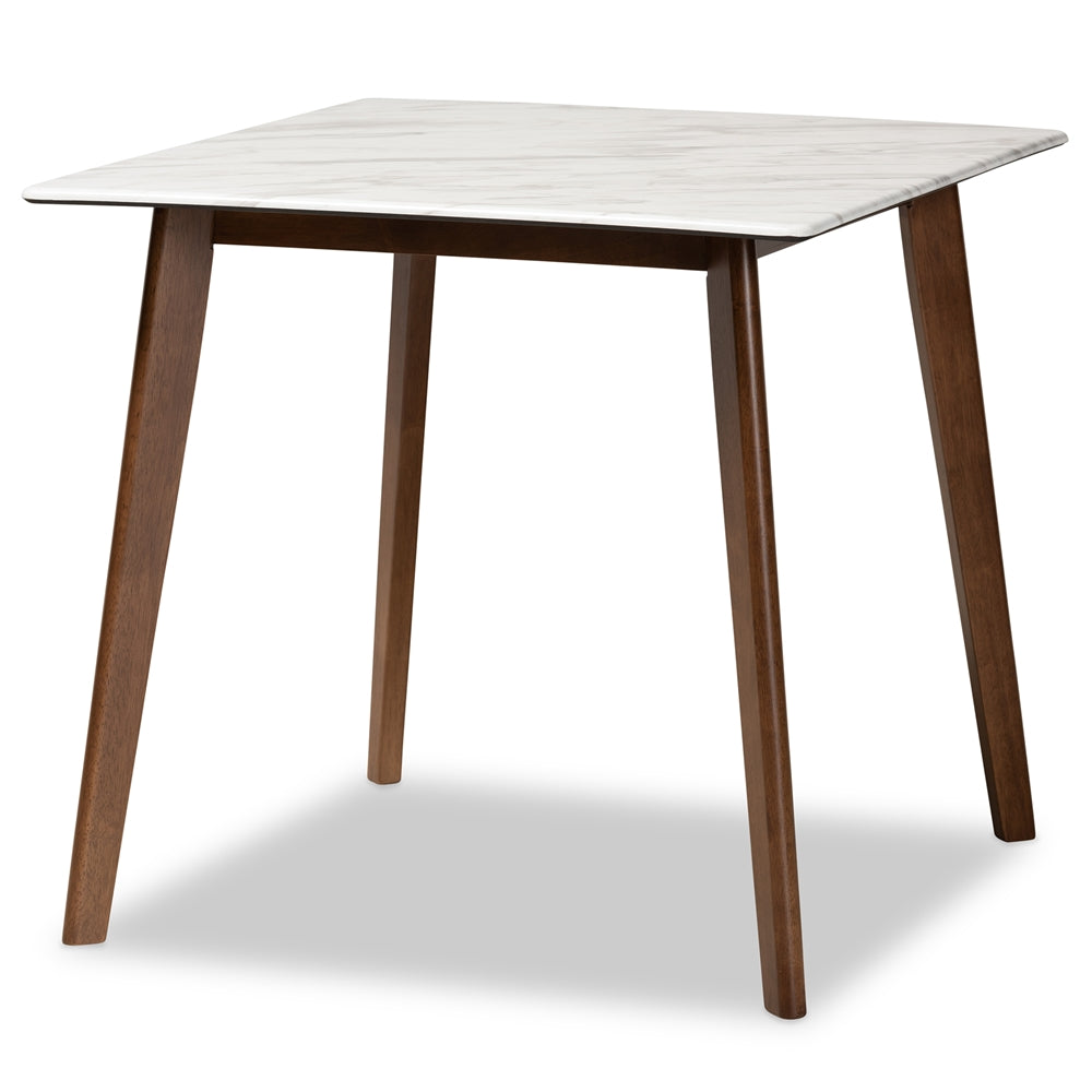 Pearson Mid-Century Modern Transitional Light Beige Fabric Upholstered and Walnut Brown Finished Wood 5-Piece Dining Set with Faux Marble Table