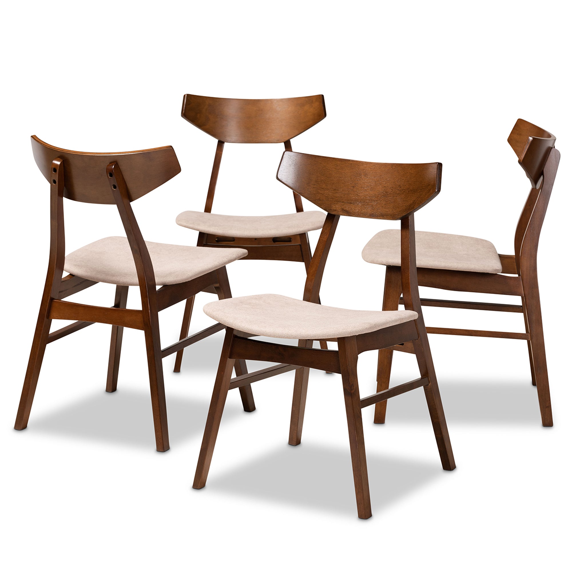 Danica Mid-Century Modern Transitional Light Beige Fabric Upholstered and Walnut Brown Finished Wood 4-Piece Dining Chair Set