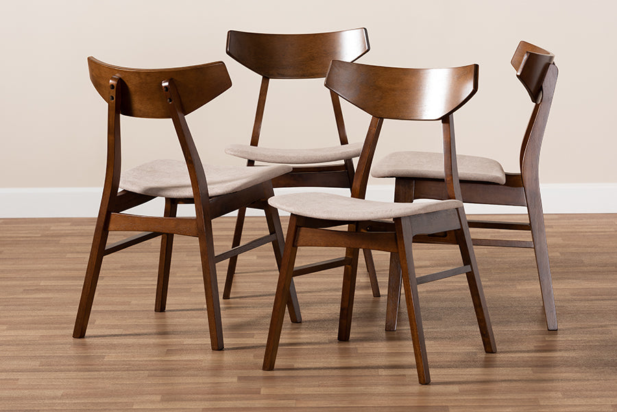 Danica Mid-Century Modern Transitional Light Beige Fabric Upholstered and Walnut Brown Finished Wood 4-Piece Dining Chair Set