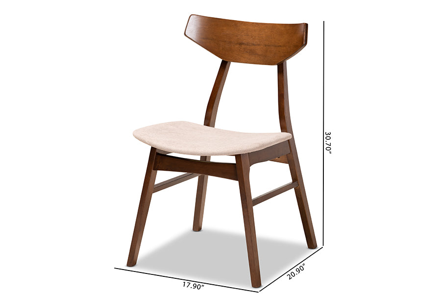 Danica Mid-Century Modern Transitional Light Beige Fabric Upholstered and Walnut Brown Finished Wood 4-Piece Dining Chair Set