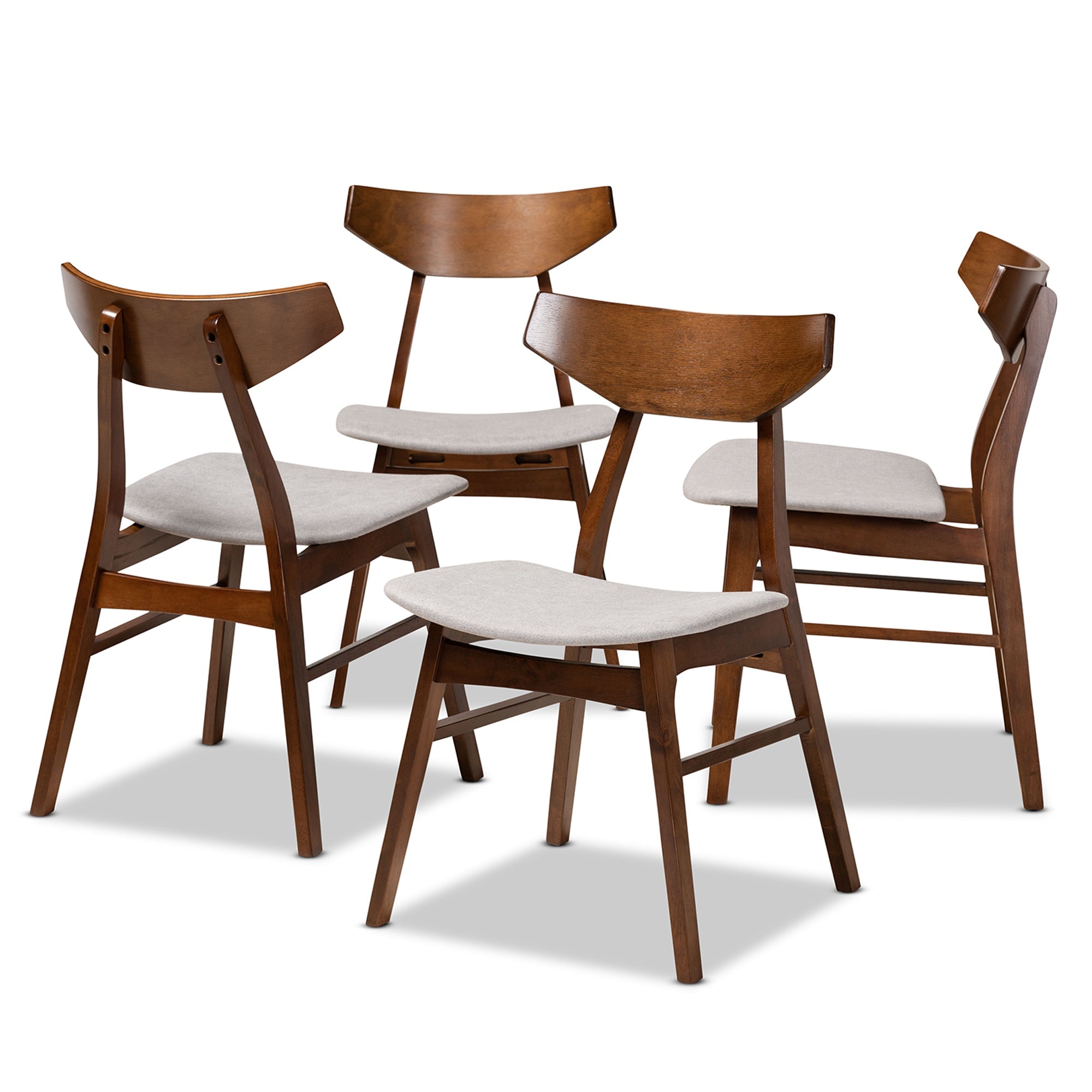 Danica Mid-Century Modern Transitional Light Grey Fabric Upholstered and Walnut Brown Finished Wood 4-Piece Dining Chair Set