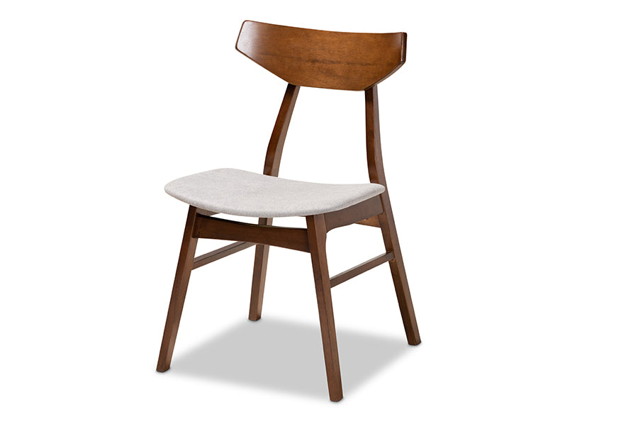 Danica Mid-Century Modern Transitional Light Grey Fabric Upholstered and Walnut Brown Finished Wood 4-Piece Dining Chair Set