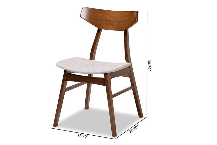Danica Mid-Century Modern Transitional Light Grey Fabric Upholstered and Walnut Brown Finished Wood 4-Piece Dining Chair Set