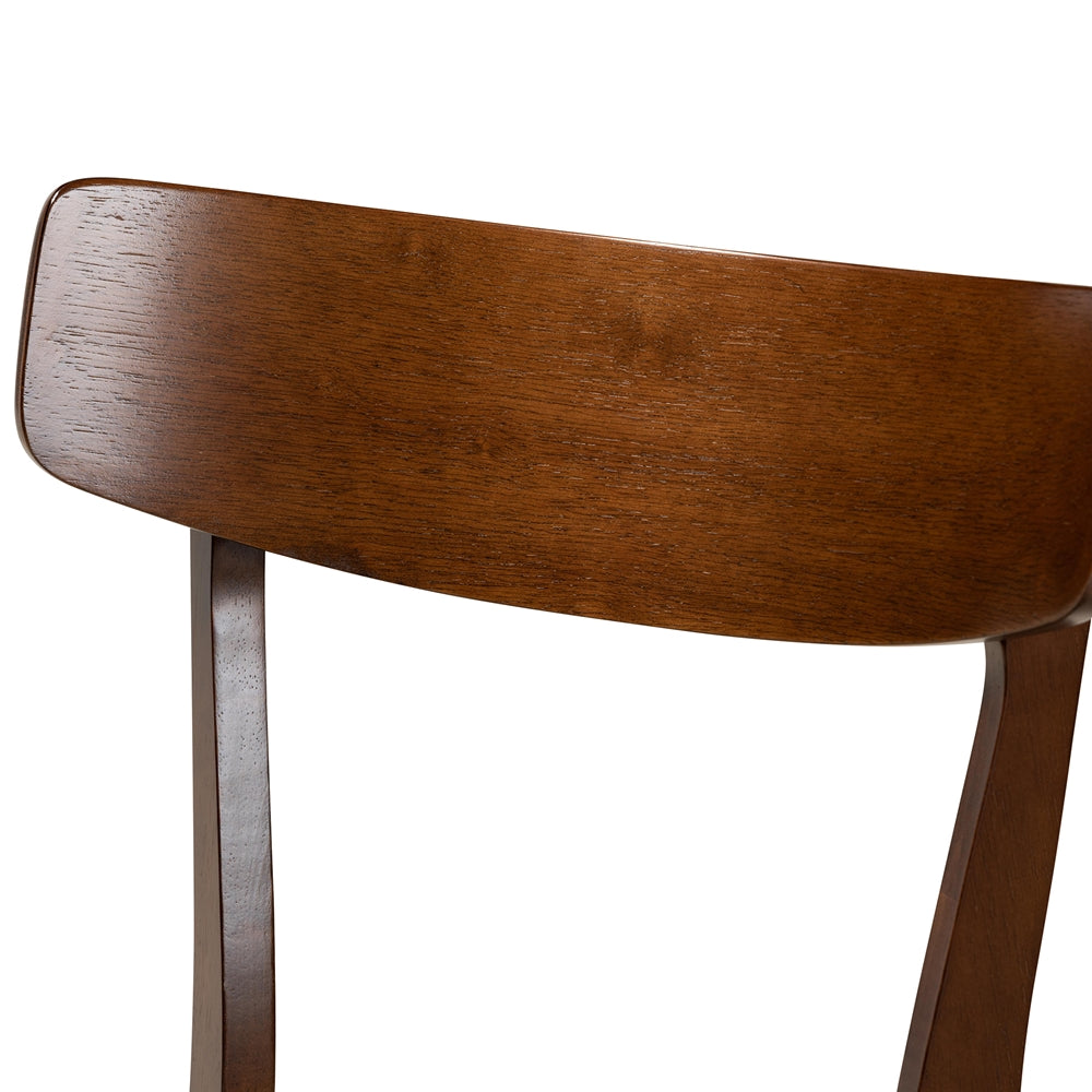 Nori Mid-Century Modern Transitional Light Beige Fabric Upholstered and Walnut Brown Finished Wood 5-Piece Dining Set