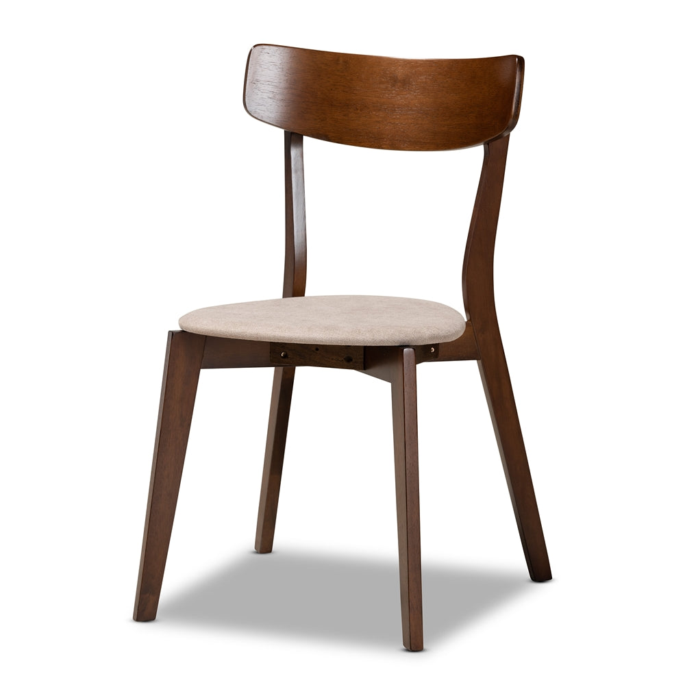 Rika Mid-Century Modern Transitional Light Beige Fabric Upholstered and Walnut Brown Finished Wood 5-Piece Dining Set
