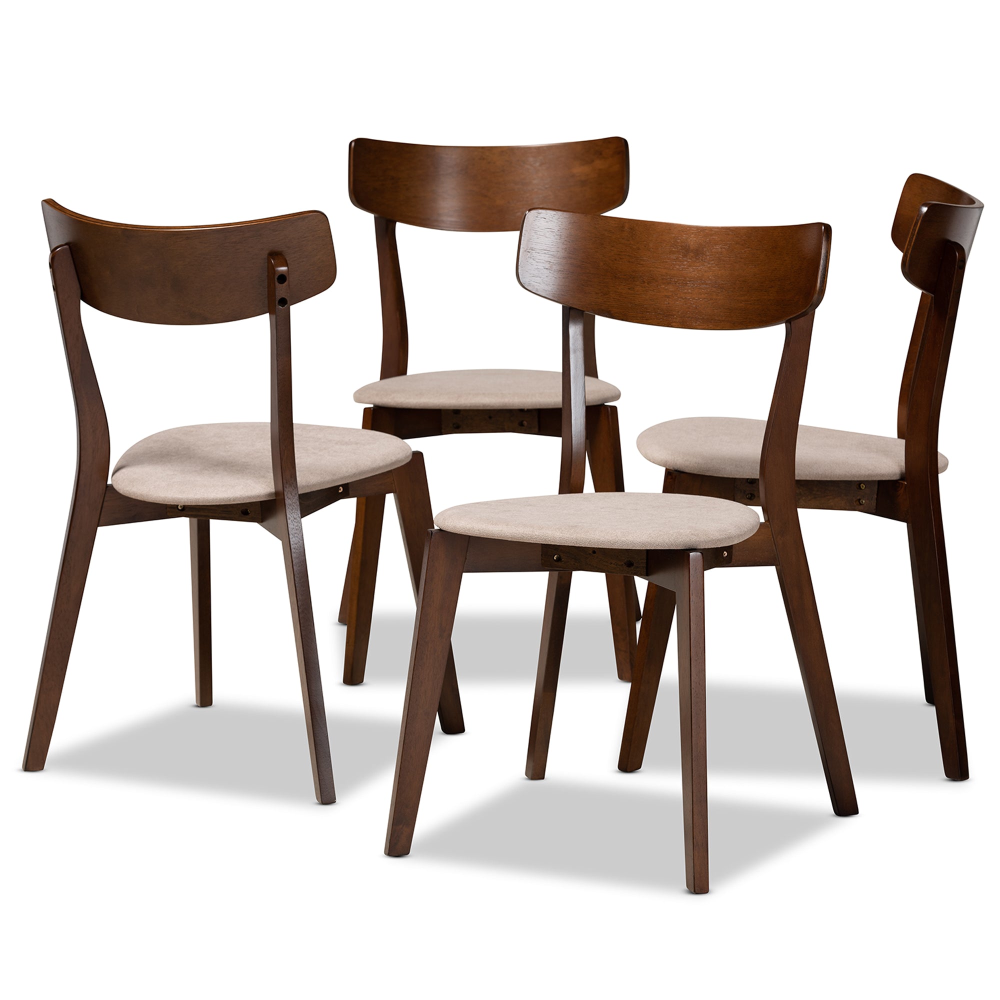 Iora Mid-Century Modern Transitional Light Beige Fabric Upholstered and Walnut Brown Finished Wood 4-Piece Dining Chair Set