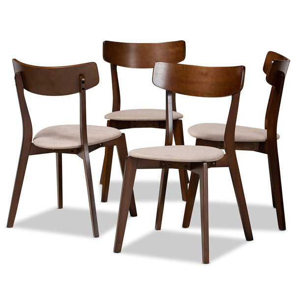 Iora Mid-Century Modern Transitional Light Beige Fabric Upholstered and Walnut Brown Finished Wood 4-Piece Dining Chair Set