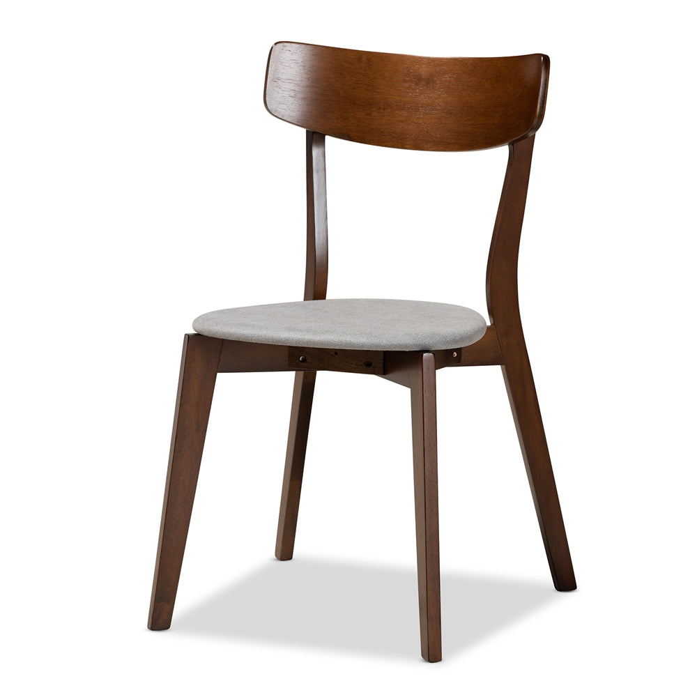 Nori Mid-Century Modern Transitional Light Grey Fabric Upholstered and Walnut Brown Finished Wood 5-Piece Dining Set