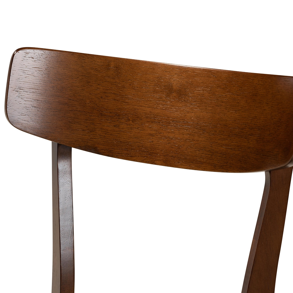 Rika Mid-Century Modern Transitional Light Grey Fabric Upholstered and Walnut Brown Finished Wood 5-Piece Dining Set