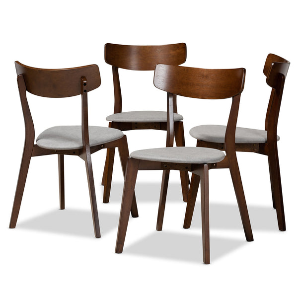 Iora Mid-Century Modern Transitional Light Grey Fabric Upholstered and Walnut Brown Finished Wood 4-Piece Dining Chair Set