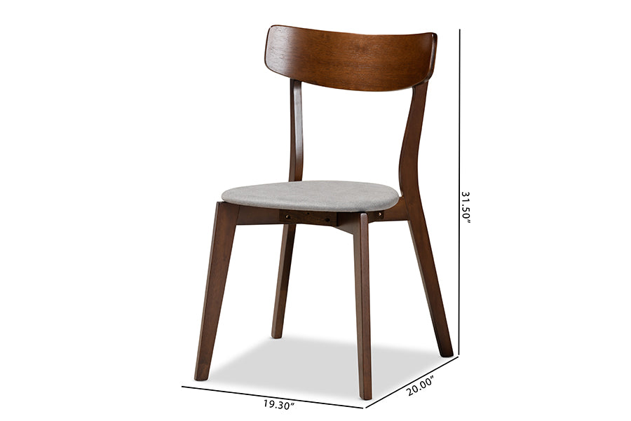 Iora Mid-Century Modern Transitional Light Grey Fabric Upholstered and Walnut Brown Finished Wood 4-Piece Dining Chair Set