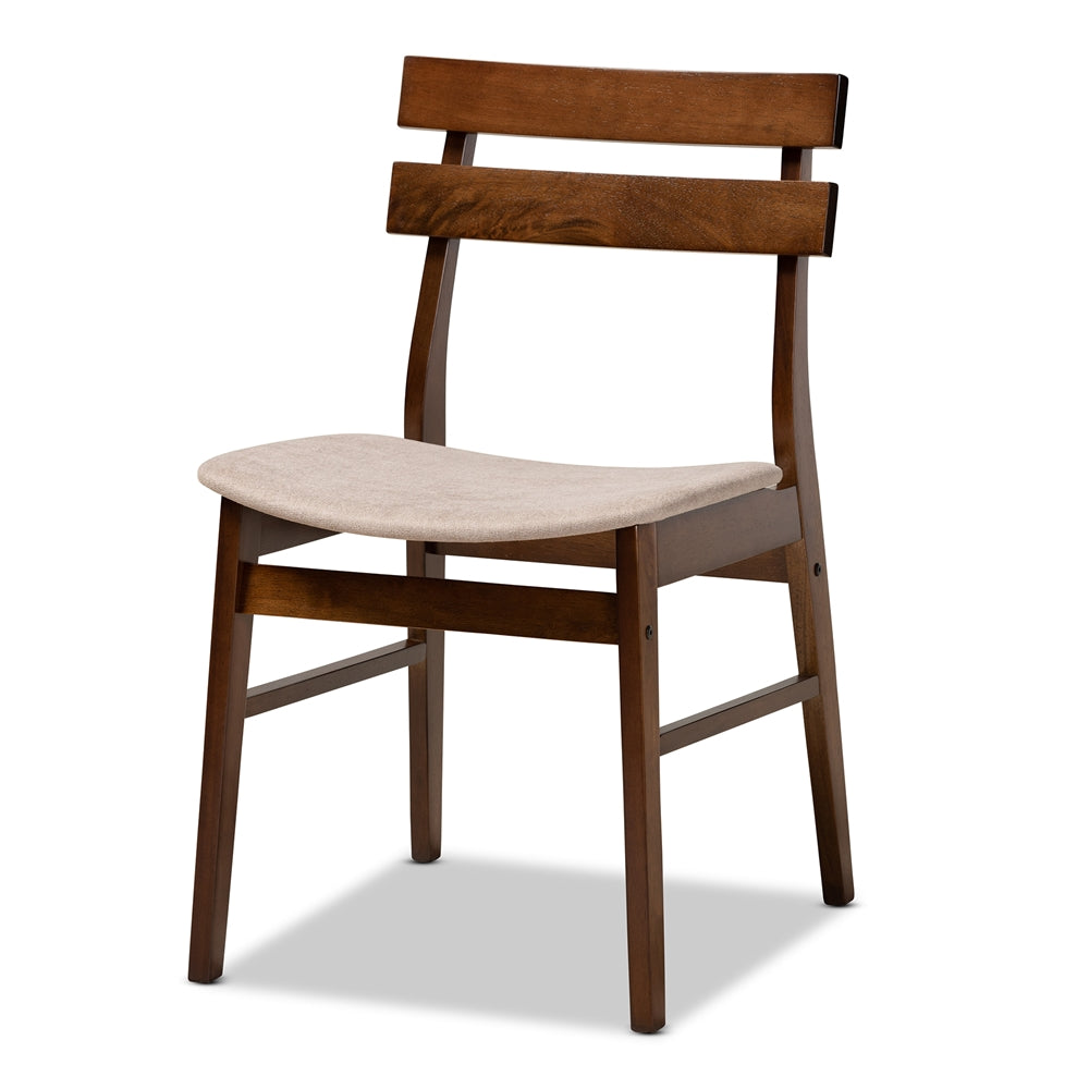 Eiko Mid-Century Modern Transitional Light Beige Fabric Upholstered and Walnut Brown Finished Wood 5-Piece Dining Set