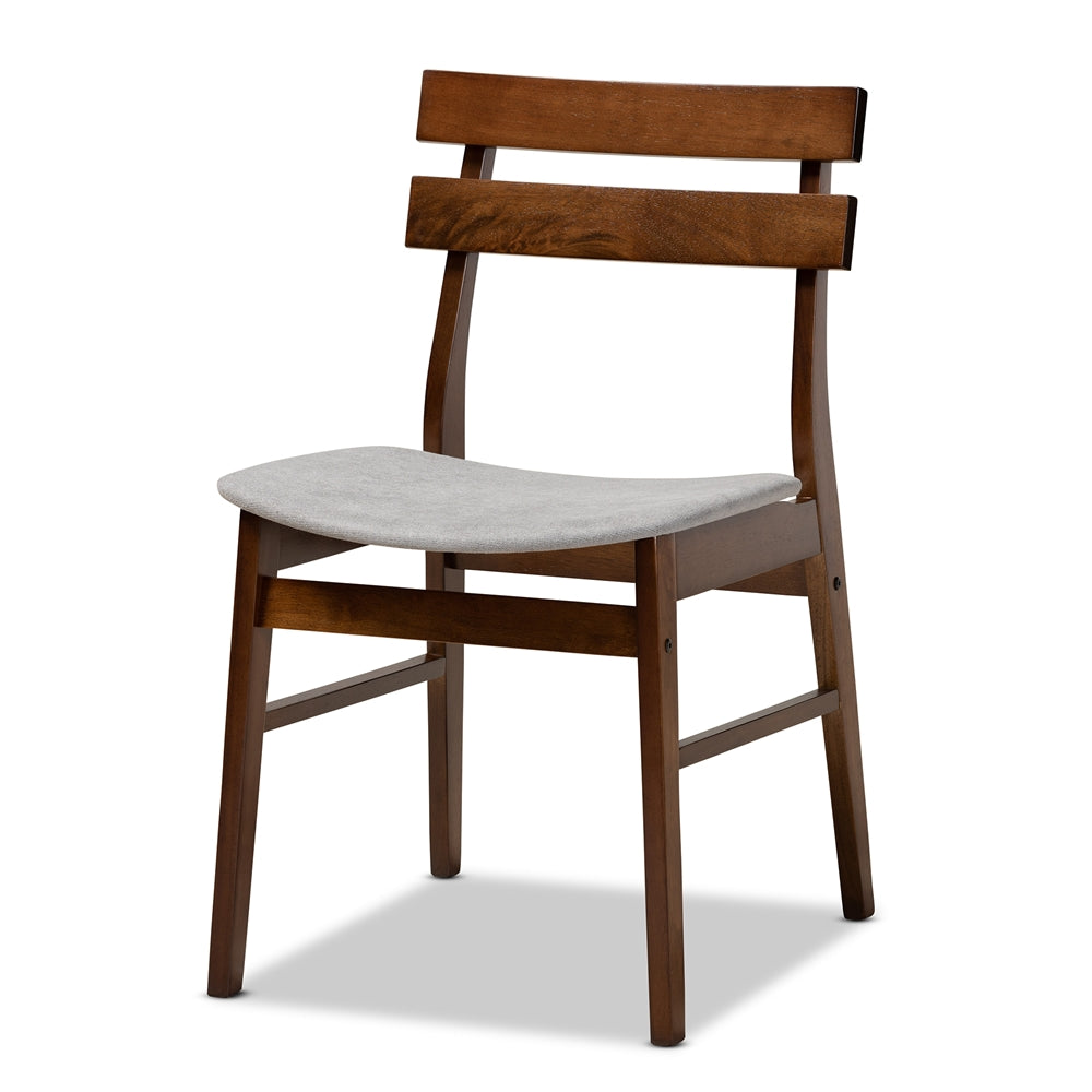 Eiko Mid-Century Modern Transitional Light Grey Fabric Upholstered and Walnut Brown Finished Wood 5-Piece Dining Set