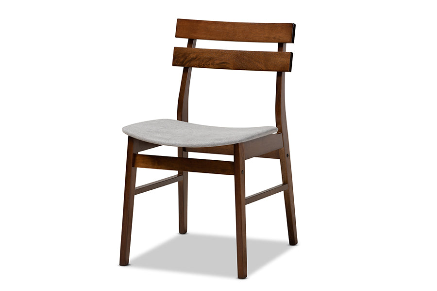 Devlin Mid-Century Modern Transitional Light Grey Fabric Upholstered and Walnut Brown Finished Wood 4-Piece Dining Chair Set