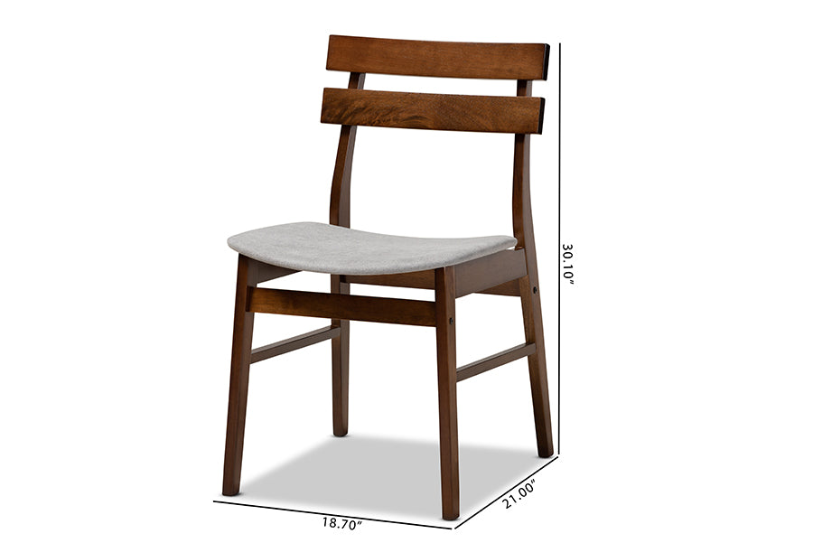 Devlin Mid-Century Modern Transitional Light Grey Fabric Upholstered and Walnut Brown Finished Wood 4-Piece Dining Chair Set