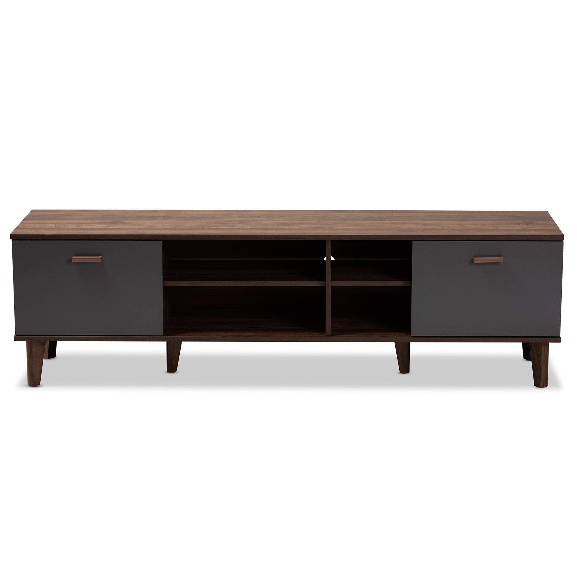 Moina Mid-Century Modern Two-Tone Walnut Brown and Grey Finished Wood TV Stand